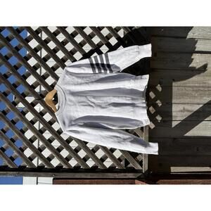 Thom Browne Men's White Crew Neck Sweater with Signature Sleeve Stripes